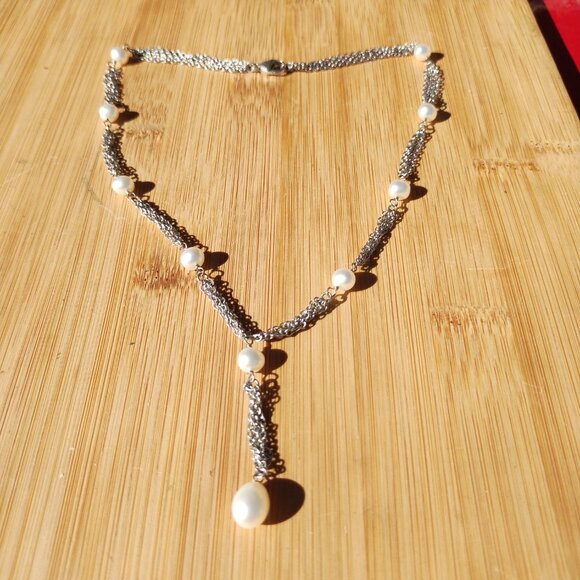 Honora 925 Sterling Silver White Freshwater Pearl Lariat Style Necklace - Picture 3 of 5